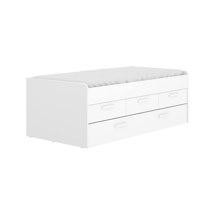 Letto per bambini Aftro, Struttura con secondo lettino estraibile, Letto singolo per cameretta con 3 cassettoni, 194x95h68 cm, Bianco