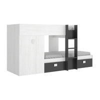 Letto per bambini Araba, Cameretta completa con armadio e cassetti, Composizione letto a castello con due lettini singoli, 271x111h150 cm, Bianco e Antracite