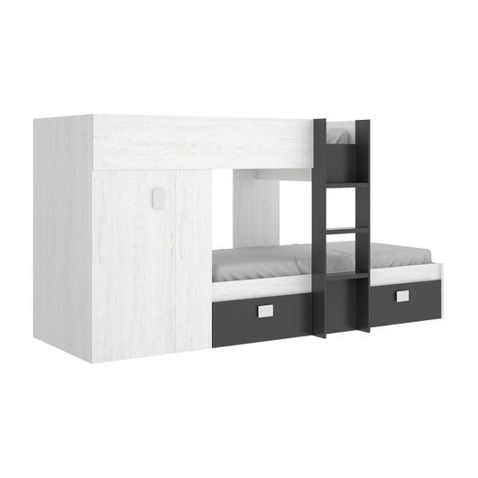 Letto per bambini Araba, Cameretta completa con armadio e cassetti, Composizione letto a castello con due lettini singoli, 271x111h150 cm, Bianco e Antracite