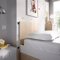 Letto per bambini Allegro, Struttura con secondo lettino estraibile, Letto singolo per cameretta, 196x97h79 cm, Bianco e Rovere