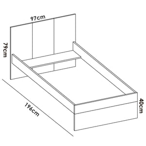 Letto per bambini Allegro, Struttura con secondo lettino estraibile, Letto singolo per cameretta, 196x97h79 cm, Bianco e Rovere