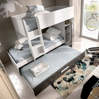 Letto per bambini Hikaa, Cameretta completa con armadio e cassetto, Composizione letto a castello con due lettini singoli, 244x112h150 cm, Bianco e Antracite