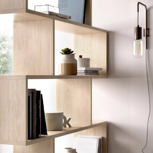 Libreria Dfomme, Mobile portalibri alta bifacciale, Scaffale divisorio con 5 ripiani, Scaffale da ufficio moderno, cm 80x25h192, Rovere