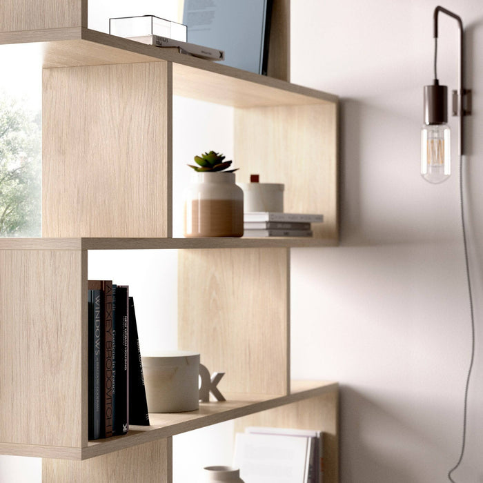 Libreria Dfomme, Mobile portalibri alta bifacciale, Scaffale divisorio con 5 ripiani, Scaffale da ufficio moderno, cm 80x25h192, Rovere