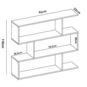 Libreria Dfanes, Mobile portalibri bassa bifacciale, Scaffale con tre scomparti, Scaffale moderno da ufficio, cm 110x24h97, Bianco lucido