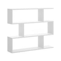 Libreria Dfanes, Mobile portalibri bassa bifacciale, Scaffale con tre scomparti, Scaffale moderno da ufficio, cm 110x24h97, Bianco lucido