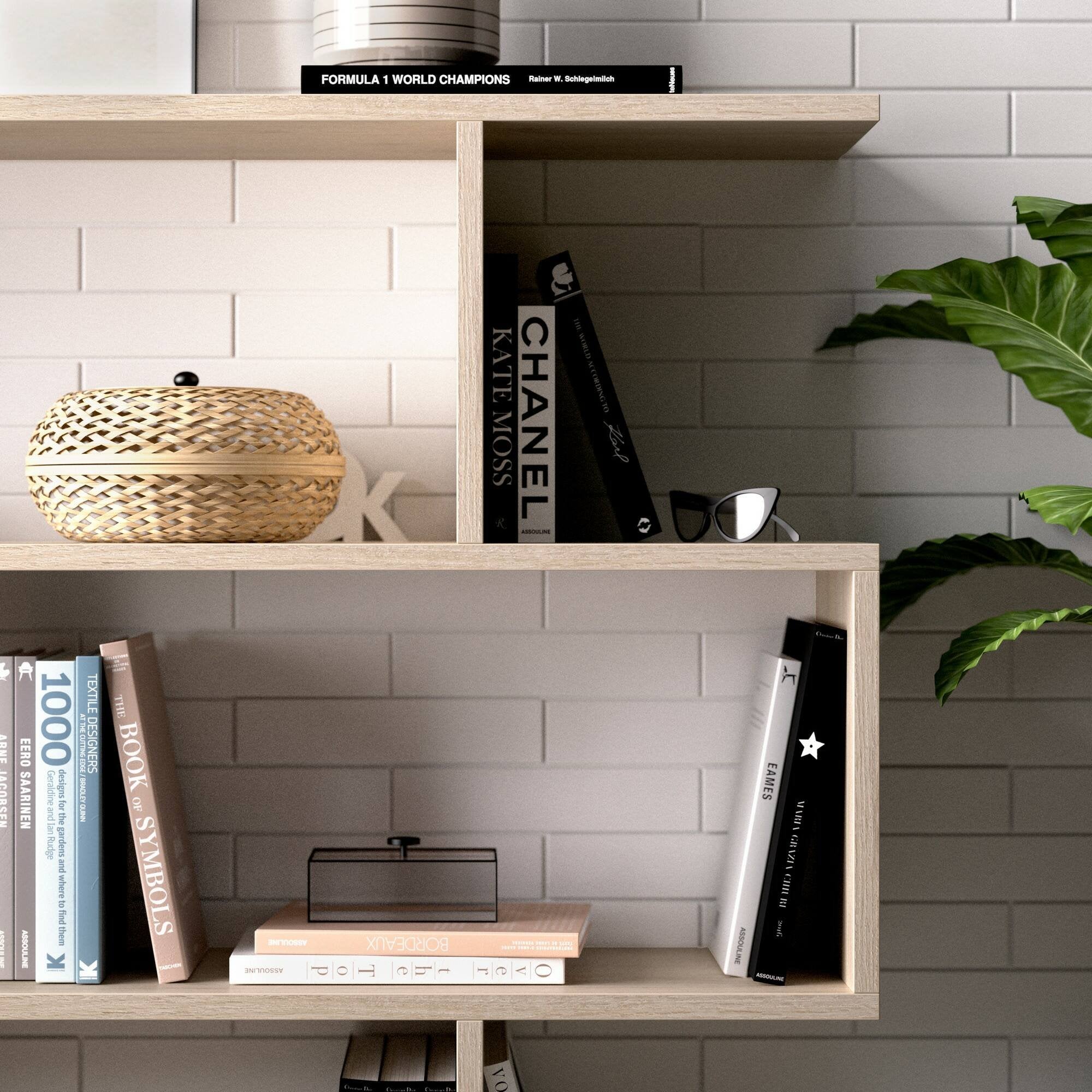 Libreria Dfanes, Mobile portalibri bassa bifacciale, Scaffale con tre scomparti, Scaffale moderno da ufficio, cm 110x25h97, Rovere