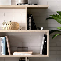 Libreria Dfanes, Mobile portalibri bassa bifacciale, Scaffale con tre scomparti, Scaffale moderno da ufficio, cm 110x25h97, Rovere