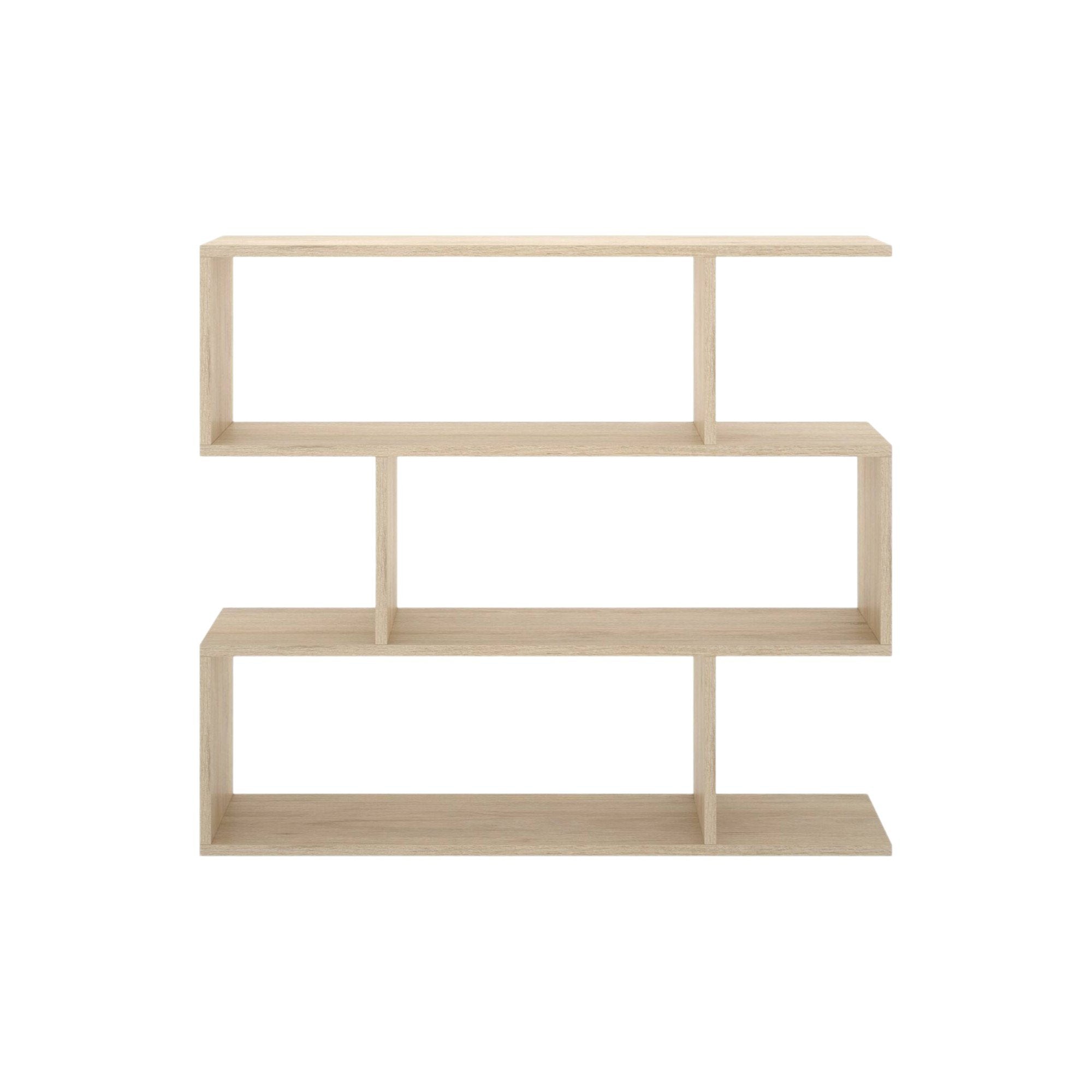 Libreria Dfanes, Mobile portalibri bassa bifacciale, Scaffale con tre scomparti, Scaffale moderno da ufficio, cm 110x25h97, Rovere