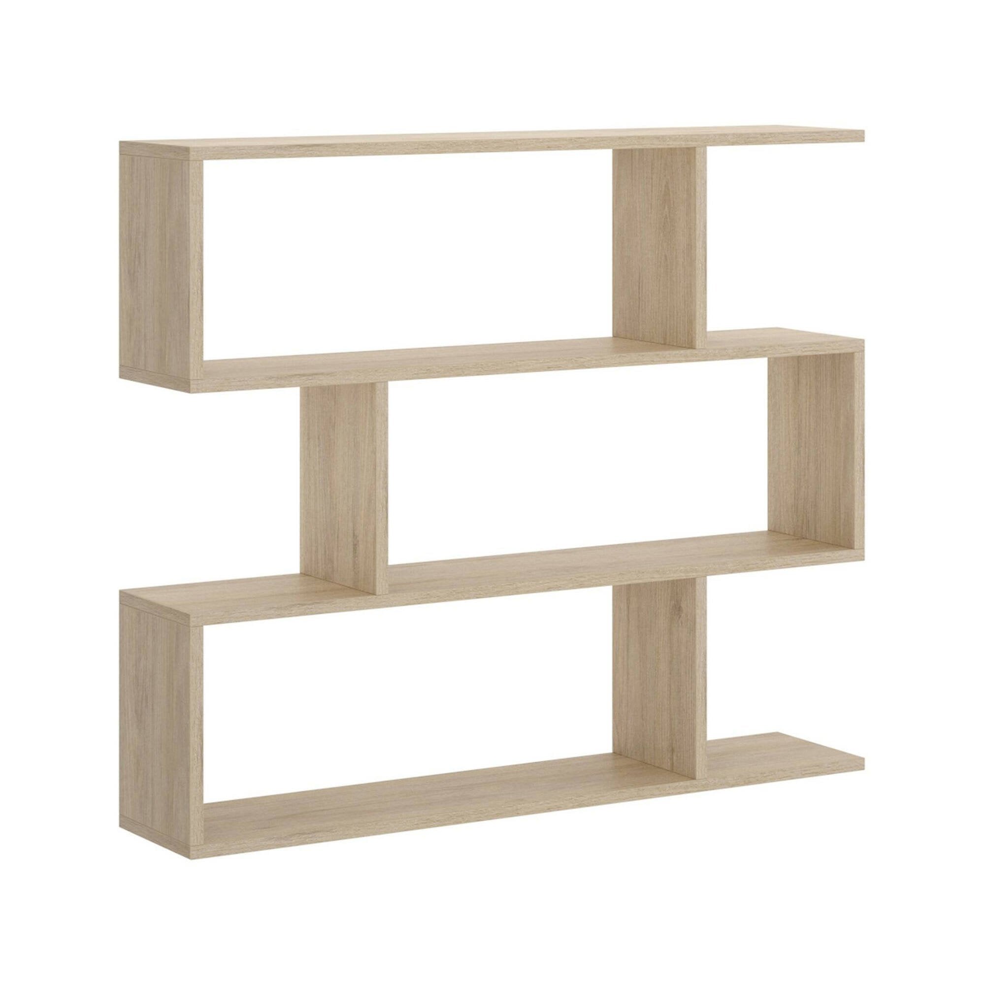 Libreria Dfanes, Mobile portalibri bassa bifacciale, Scaffale con tre scomparti, Scaffale moderno da ufficio, cm 110x25h97, Rovere