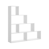 Libreria Dmorr, Mobile portalibri bifacciale a 6 scaffali, Scaffale divisorio con scomparti da ufficio, cm 145x29h145, Bianco lucido