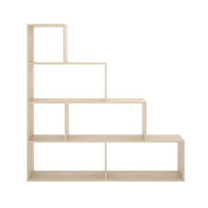 Libreria Dmorr, Mobile portalibri bifacciale a 6 scaffali, Scaffale divisorio con scomparti da ufficio, cm 145x29h145, Rovere