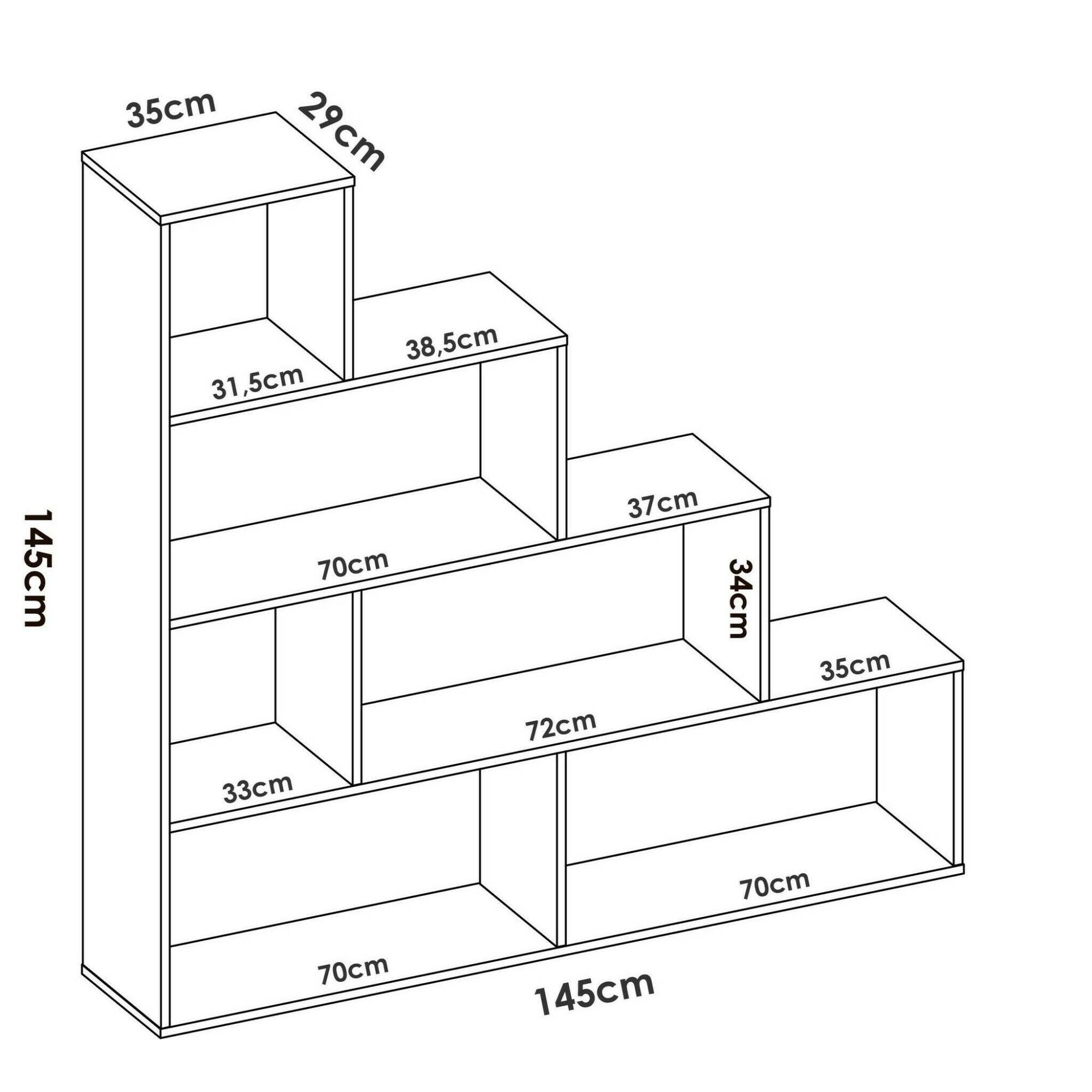 Libreria Dmorr, Mobile portalibri bifacciale a 6 scaffali, Scaffale divisorio con scomparti da ufficio, cm 145x29h145, Rovere