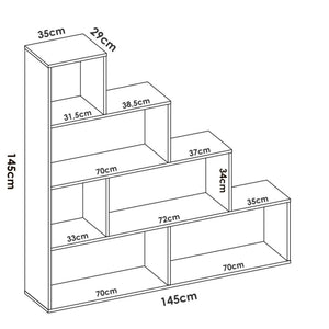 Libreria Dmorr, Mobile portalibri bifacciale a 6 scaffali, Scaffale divisorio con scomparti da ufficio, cm 145x29h145, Rovere