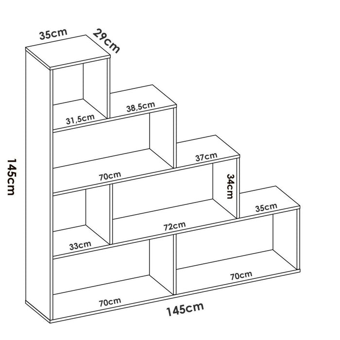 Libreria Dmorr, Mobile portalibri bifacciale a 6 scaffali, Scaffale divisorio con scomparti da ufficio, cm 145x29h145, Rovere