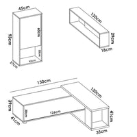 Parete attrezzata Fortuna, Set da soggiorno modulare ad angolo, Mobile salotto multiposizione, 230x41h180 cm, Bianco e Rovere