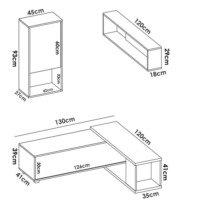 Parete attrezzata Fortuna, Set da soggiorno modulare ad angolo, Mobile salotto multiposizione, 230x41h180 cm, Bianco e Rovere