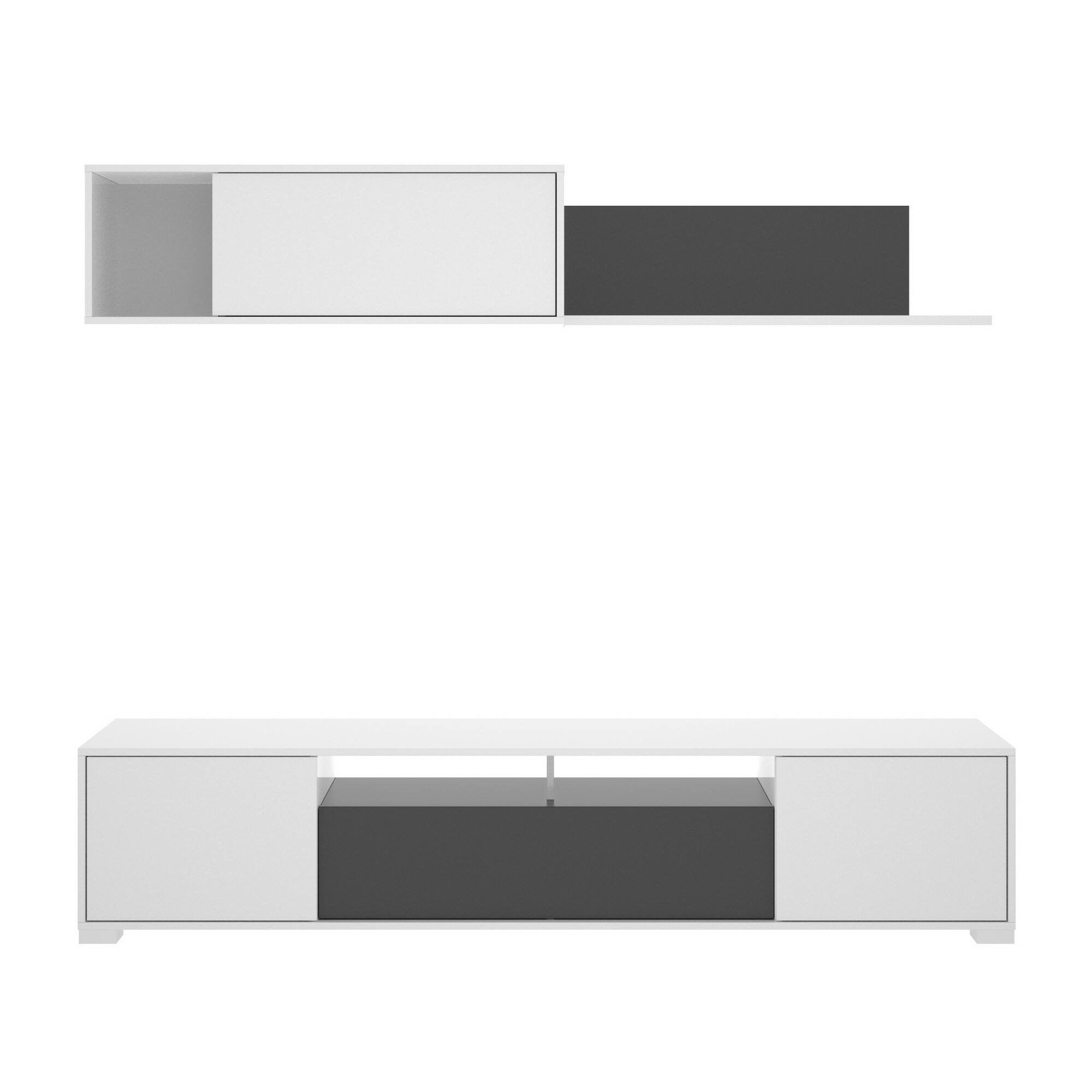 Parete attrezzata Abbete, Set da soggiorno porta TV, Mobile salotto multiuso, 200x41h180 cm, Bianco e Antracite