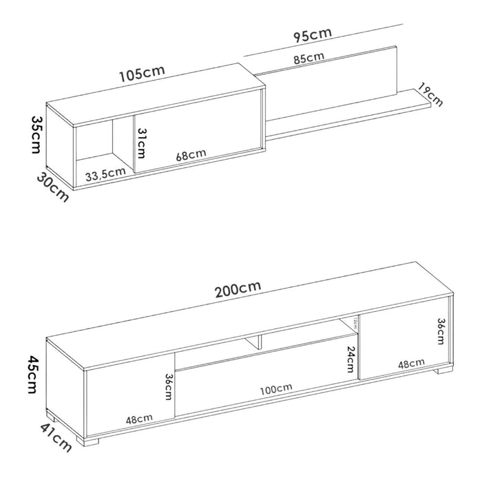 Parete attrezzata Abbete, Set da soggiorno porta TV, Mobile salotto multiuso, 200x41h180 cm, Bianco e Antracite
