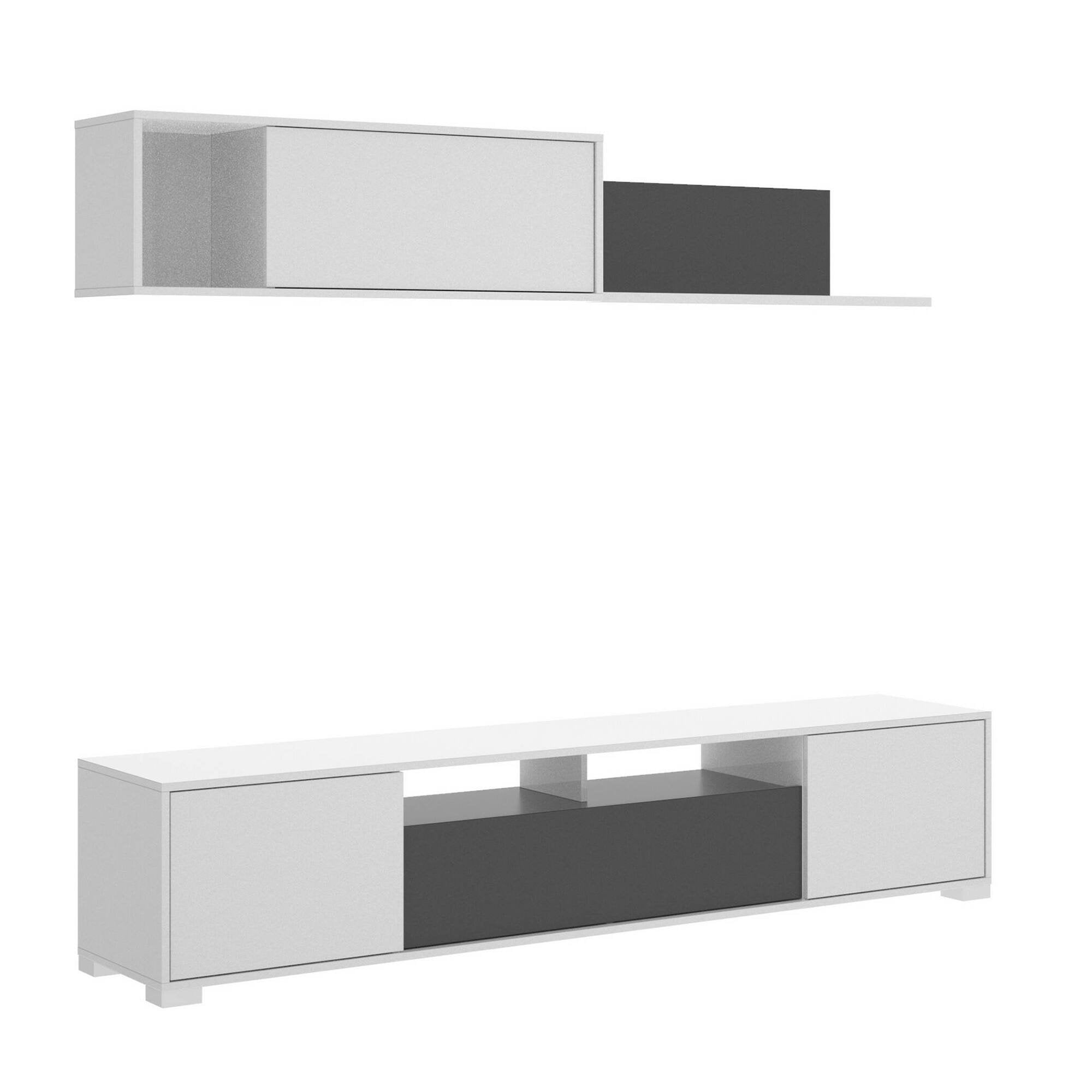 Parete attrezzata Abbete, Set da soggiorno porta TV, Mobile salotto multiuso, 200x41h180 cm, Bianco e Antracite