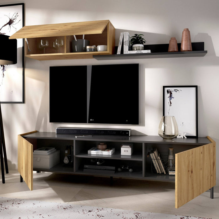 Parete attrezzata Ama, Set da soggiorno porta TV, Mobile salotto multiuso, 182x35h180 cm, Rovere Nodi e Antracite
