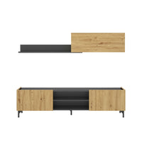 Parete attrezzata Ama, Set da soggiorno porta TV, Mobile salotto multiuso, 182x35h180 cm, Rovere Nodi e Antracite