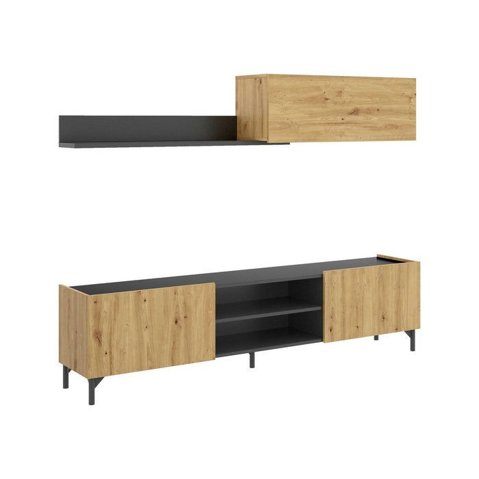 Parete attrezzata Ama, Set da soggiorno porta TV, Mobile salotto multiuso, 182x35h180 cm, Rovere Nodi e Antracite