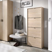 Scarpiera Arsa, Portascarpe salvaspazio da ingresso, Mobiletto porta scarpe a 4 ante a ribalta, 61x25h149 cm, Rovere