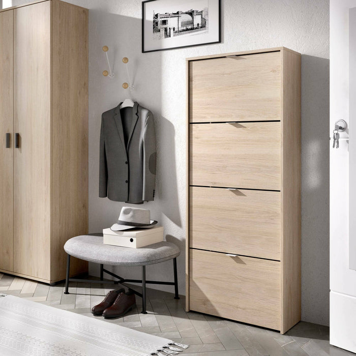 Scarpiera Arsa, Portascarpe salvaspazio da ingresso, Mobiletto porta scarpe a 4 ante a ribalta, 61x25h149 cm, Rovere