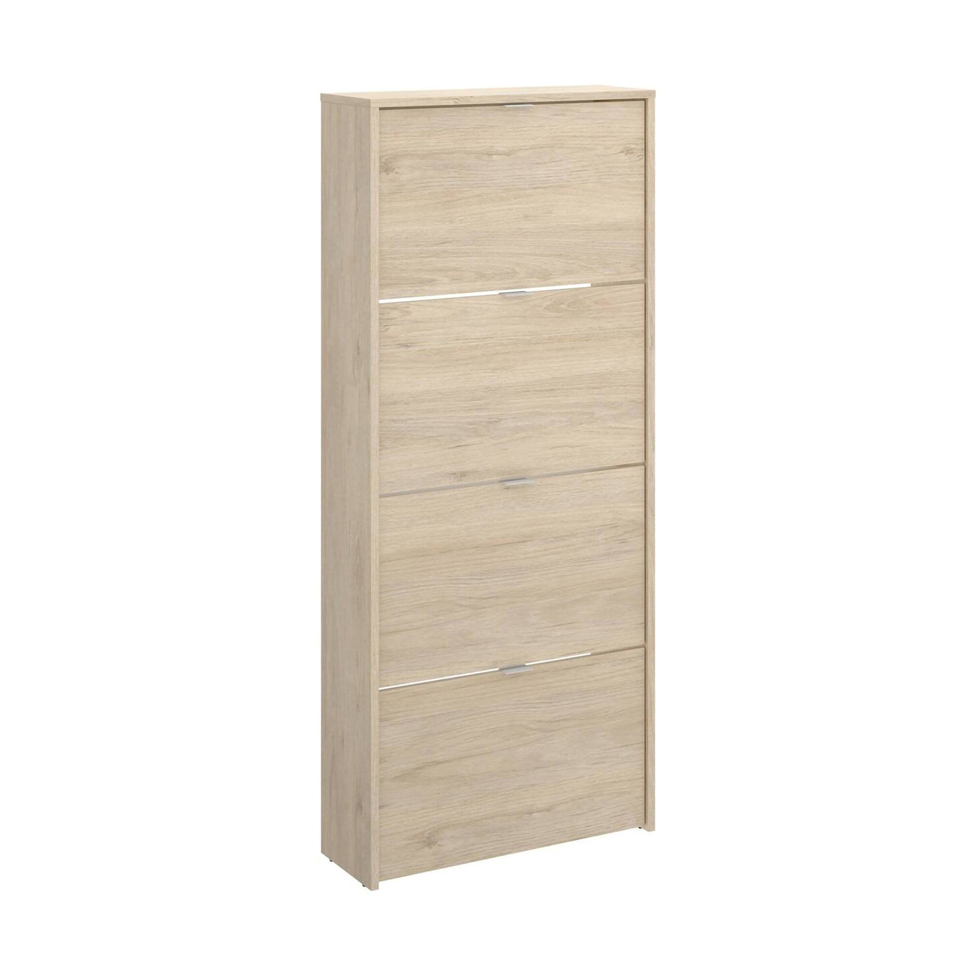 Scarpiera Arsa, Portascarpe salvaspazio da ingresso, Mobiletto porta scarpe a 4 ante a ribalta, 61x25h149 cm, Rovere
