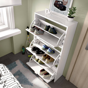 Scarpiera Algoor, Portascarpe salvaspazio da ingresso, Mobiletto porta scarpe a 3 ante a ribalta, 61x25h113 cm, Bianco