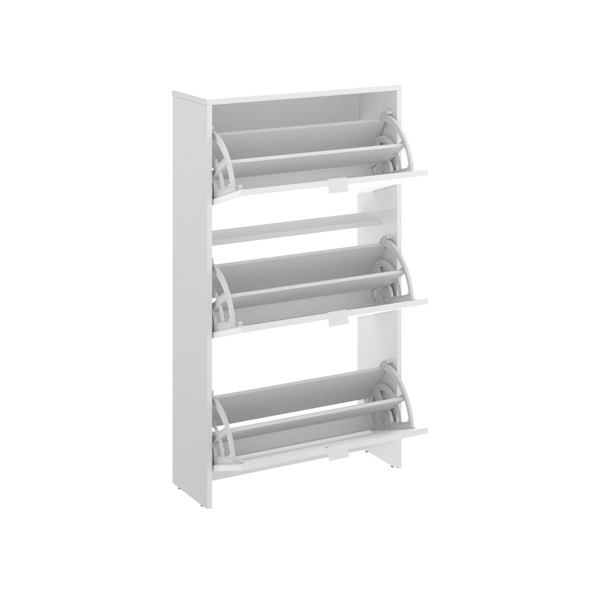 Scarpiera Algoor, Portascarpe salvaspazio da ingresso, Mobiletto porta scarpe a 3 ante a ribalta, 61x25h113 cm, Bianco