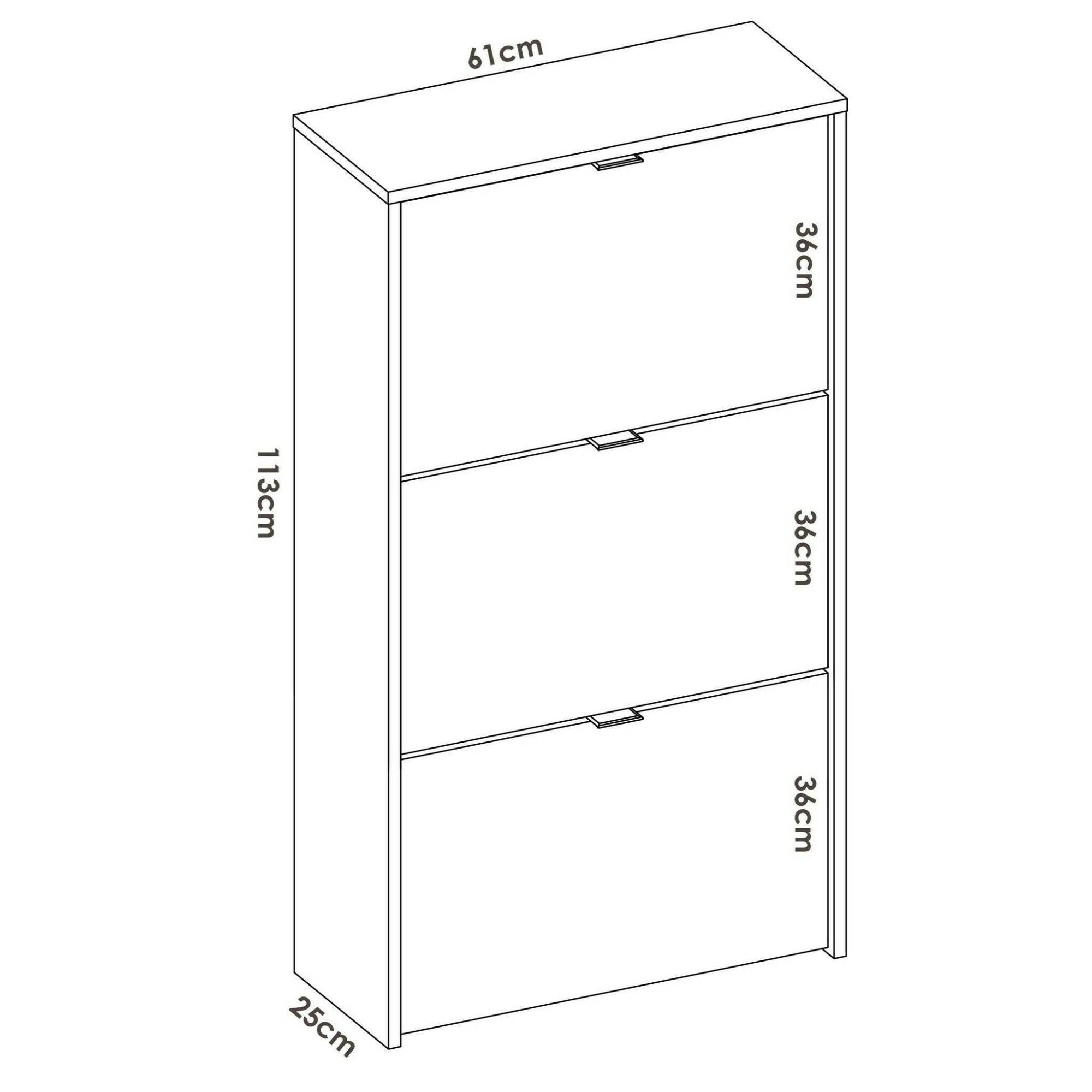 Scarpiera Algoor, Portascarpe salvaspazio da ingresso, Mobiletto porta scarpe a 3 ante a ribalta, 61x25h113 cm, Bianco