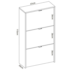 Scarpiera Algoor, Portascarpe salvaspazio da ingresso, Mobiletto porta scarpe a 3 ante a ribalta, 61x25h113 cm, Bianco