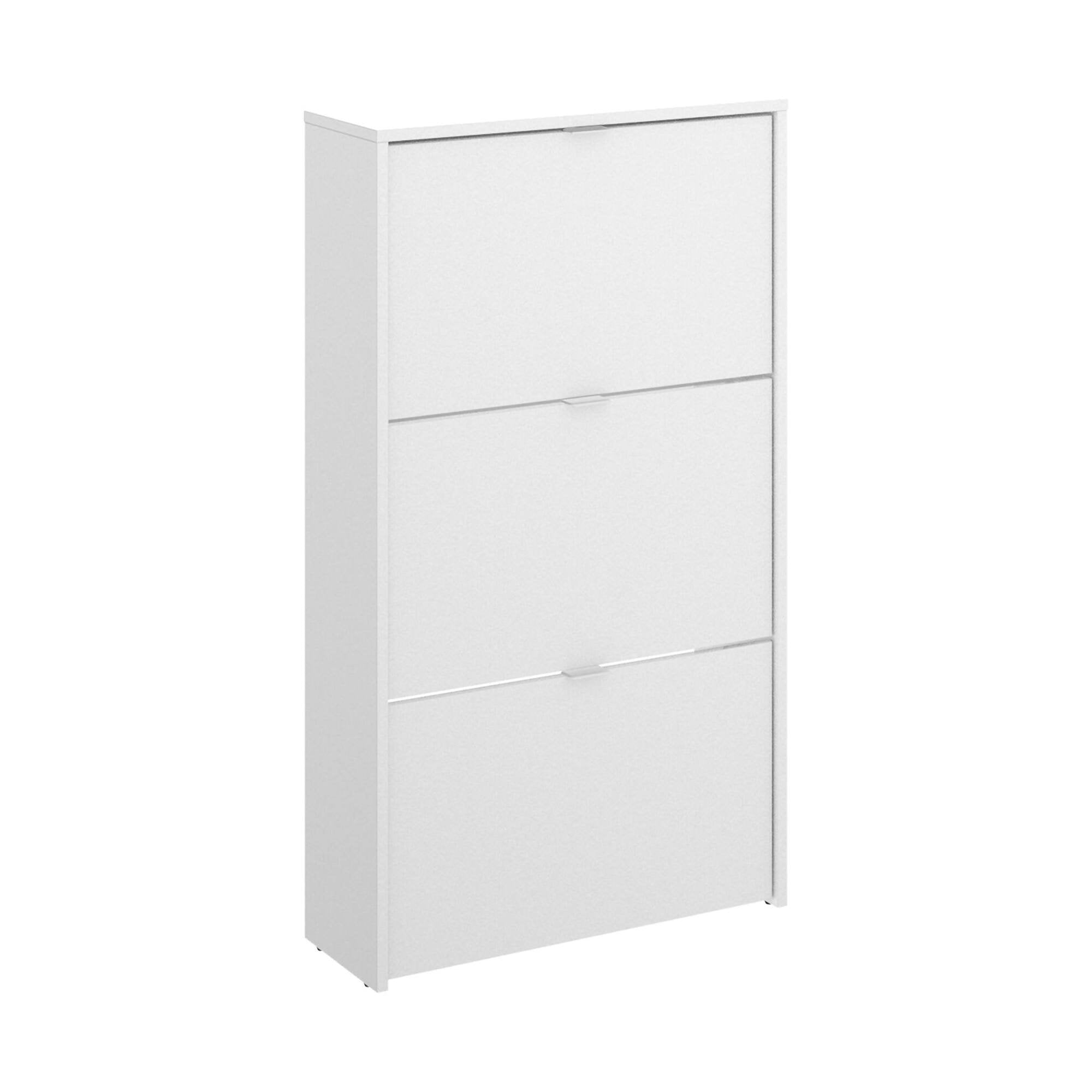 Scarpiera Algoor, Portascarpe salvaspazio da ingresso, Mobiletto porta scarpe a 3 ante a ribalta, 61x25h113 cm, Bianco