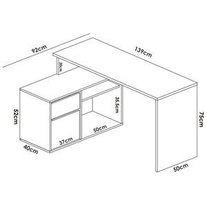 Scrivania Andor, Scrittoio multiposizione da ufficio o cameretta, Tavolo da studio angolare multiuso, 139x92h75 cm, Bianco