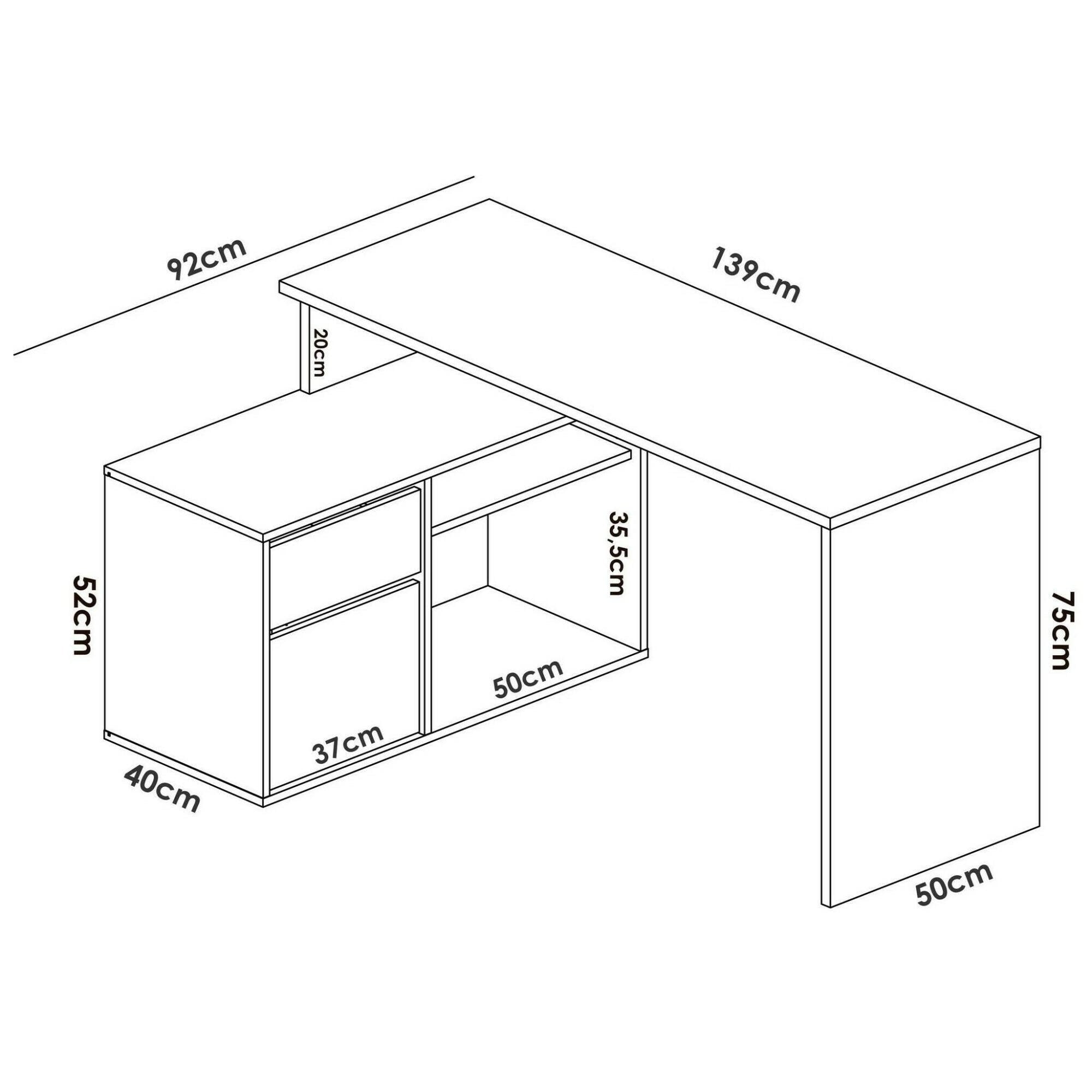 Scrivania Andor, Scrittoio multiposizione da ufficio o cameretta, Tavolo da studio angolare multiuso, 139x92h75 cm, Rovere e Antracite