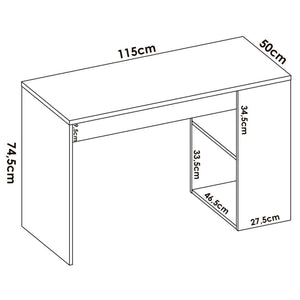 Scrivania Arianella, Scrittoio multiuso da ufficio o cameretta, Tavolo da studio lineare con scaffali, 115x50h74 cm, Rovere e Bianco