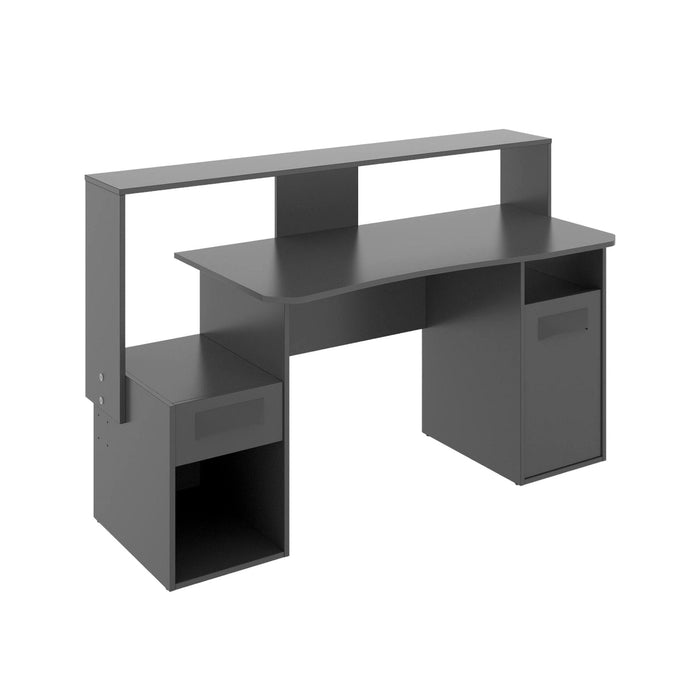 Scrivania Albertino, Scrittoio multifunzione moderno da gaming, Tavolo da studio porta PC e porta CD, 154x69h98 cm, Antracite, senza luci LED