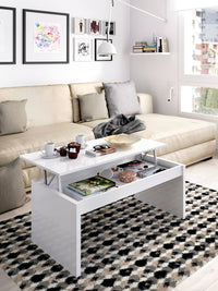 Tavolino da salotto Audi, Porta riviste da soggiorno con vano portaoggetti, Tavolo basso da caffÒ¨ elevabile, 102x50h43 cm, Bianco