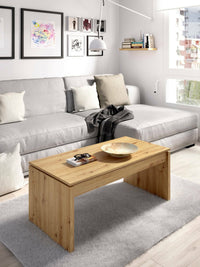 Tavolino da salotto Audi, Porta riviste da soggiorno con vano portaoggetti, Tavolo basso da caffÒ¨ elevabile, 102x50h43 cm, Rovere Nodi