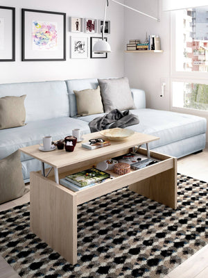 Tavolino da salotto Audi, Porta riviste da soggiorno con vano portaoggetti, Tavolo basso da caffÒ¨ elevabile, 102x50h43 cm, Rovere