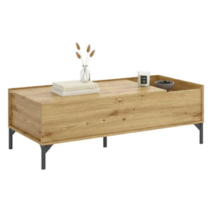 Tavolino da salotto Alexius, Porta riviste da soggiorno con vano portaoggetti, Tavolo basso da caffÒ¨ elevabile, 99x60h41 cm, Rovere Nodi