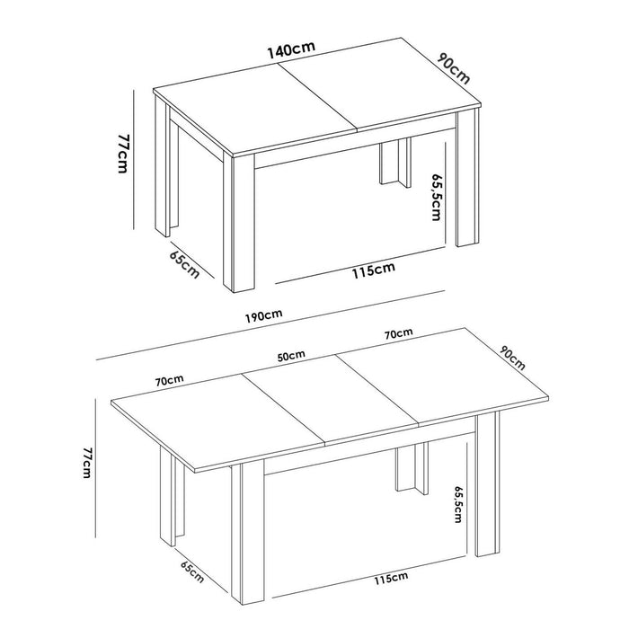 Tavolo allungabile Dencio, Consolle estensibile multiposizione, Tavolo da pranzo con allunga, 140/190x90h77 cm, Bianco