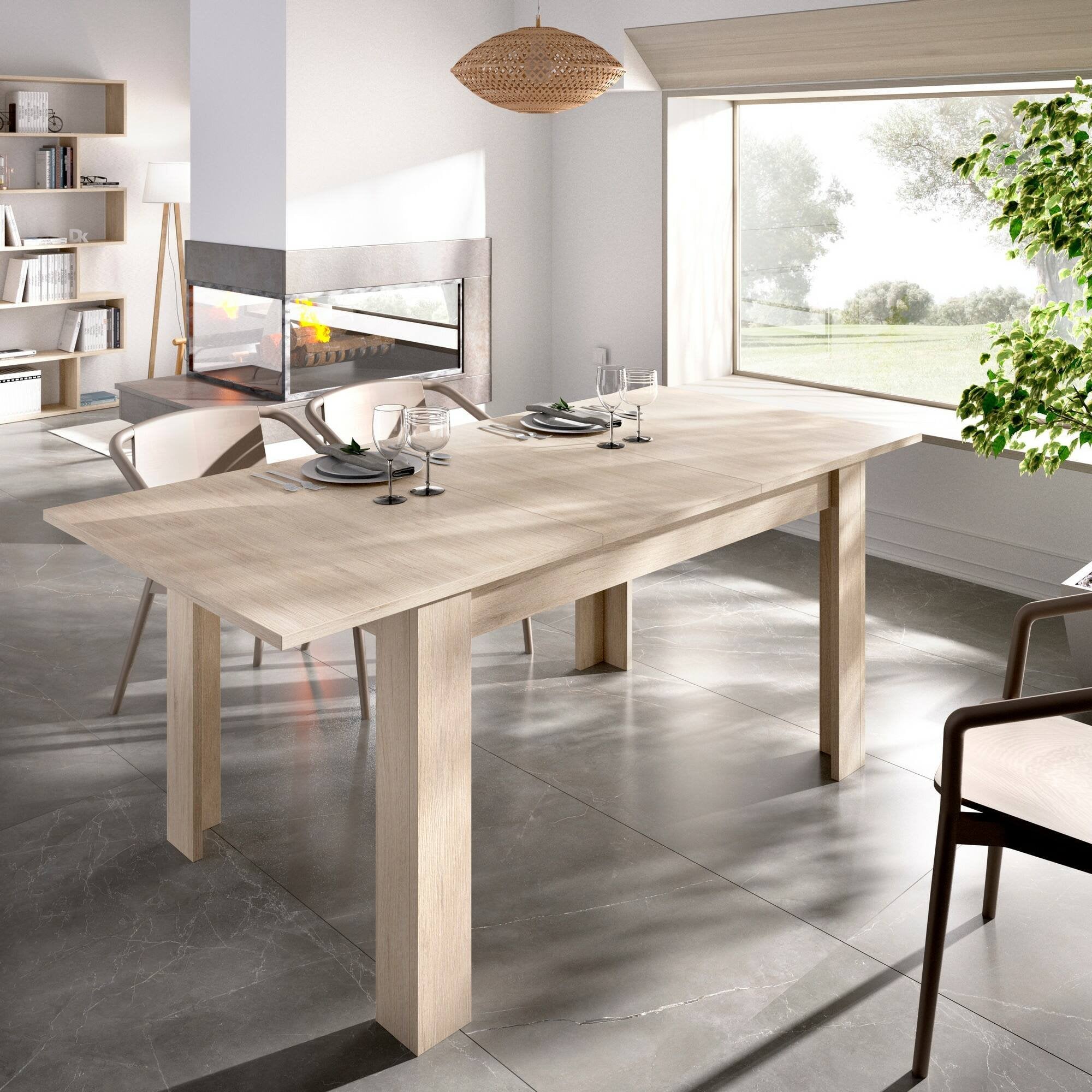 Tavolo allungabile Dalice, Tavolo per sala da pranzo allungabile, Tavolo da pranzo estensibile con allunga, cm 140/190x90h78, Rovere