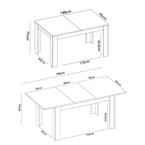 Tavolo allungabile Dalice, Tavolo per sala da pranzo allungabile, Tavolo da pranzo estensibile con allunga, cm 140/190x90h78, Rovere