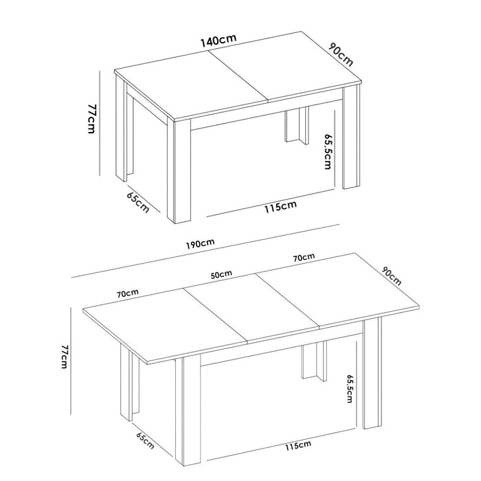Tavolo allungabile Dalice, Tavolo per sala da pranzo allungabile, Tavolo da pranzo estensibile con allunga, cm 140/190x90h78, Rovere