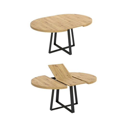 Tavolo allungabile Andia, Consolle estensibile rotondo, Tavolo da pranzo multiuso ovale, 110/158x110h77 cm, Rovere Nodi