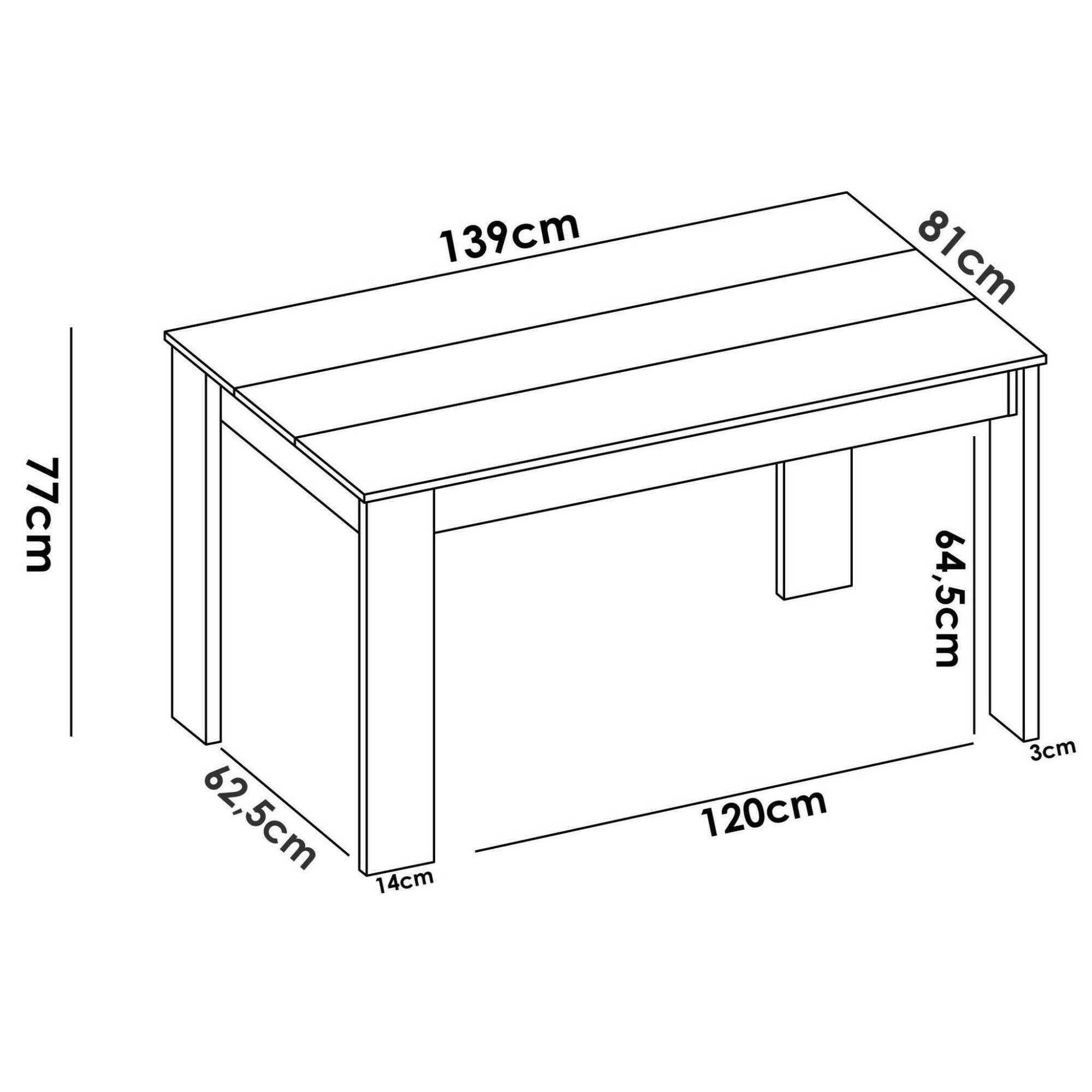 Tavolo fisso Alois, Tavolo da pranzo multiuso, Tavolo rettangolare da cucina o sala da pranzo, 139x81h77 cm, Rovere