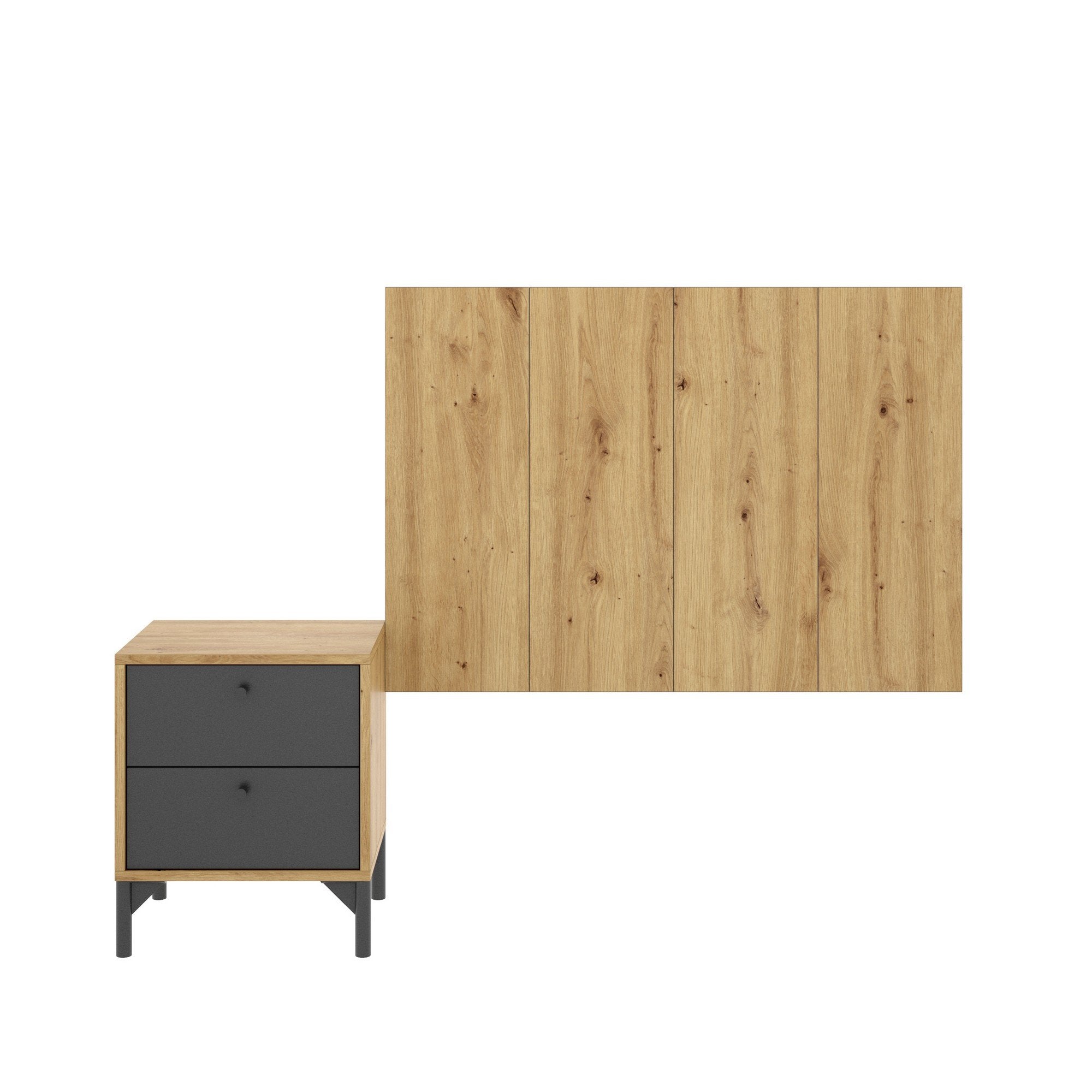 Testiera letto Lily, Spalliera letto per camera singola, Testata per letto singolo con 1 comodino, 99x3h61 cm, Rovere e Antracite